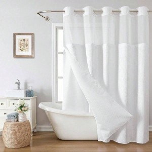 No Hook Waffle Weave Shower Curtain with Snap - in Fabric Liner Set White Bathroom Shower Curtain See Through Top - 1 of 4