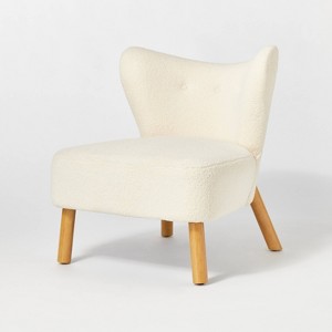 Sculpted Faux Shearling Accent Chair Cream - Threshold™ designed with Studio McGee: Tufted, Rubberwood Legs, Upholstered - 1 of 4