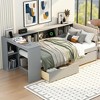 Polibi Daybed with Built-In Storage Shelves, Charging Station, Upholstered Headboard & 2 Drawers - 3 of 4