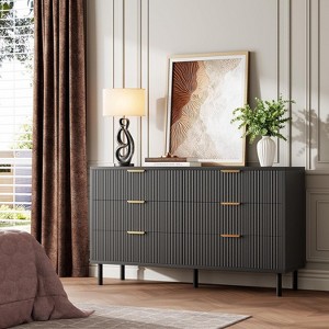 55" Wave Fluted 6-Drawer Dresser - Anti-Tip Device, Black Storage for Bedroom & Small Spaces - 1 of 4