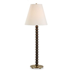 Uttermost Gallus Wood Spheres Table Lamp – Stacked Walnut-Finished Base with Brass Accents and White Linen Shade, 34” High - 1 of 4