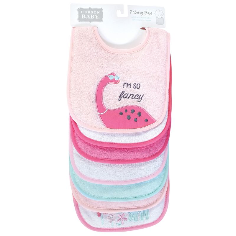 Hudson Baby Infant Girl Cotton Terry Drooler Bibs with Fiber Filling, Girl Dino, One Size, 3 of 11