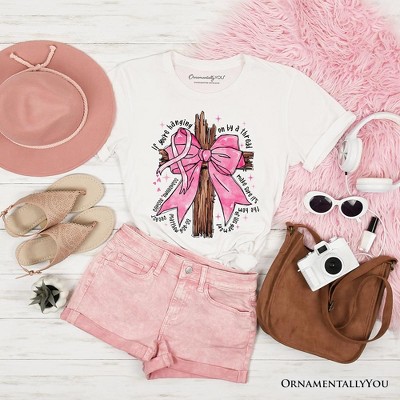 Breast Cancer Pink Bow Cross T-Shirt, Awareness Faith Christian Tee | OrnamentallyYou