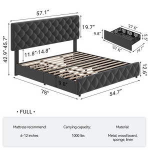 Upholstered Queen Platform Bed Frame with 4 Storage Drawers, PU Leather with Button Tufted, Wooden Slats Support, No Box Spring Needed, Noise-Free - 1 of 4