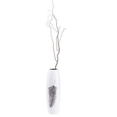 Uniquewise 24" White Contemporary Hand Painted Ceramic Handmade Floor Vase with Feather Design