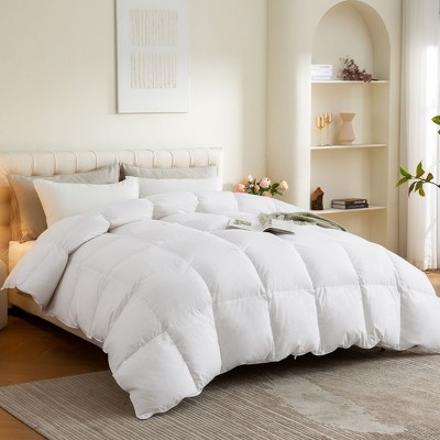 Wellos White All Season Feather Down Comforter 100% Cotton Cover with Corner Tabs