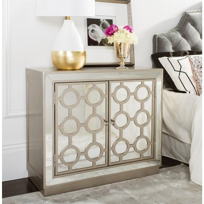 Gray Mirrored Glam Art Deco Accent Cabinet
