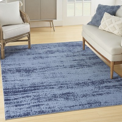 Denim Blue Abstract 4' x 6' Stain-Resistant Outdoor Rug