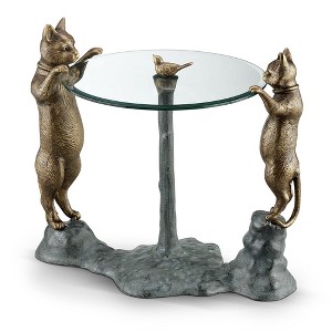 SPI Home Curious Cats End Table – Aluminum Sculptural Side Table with Glass Top, Whimsical Feline Design for Cat Lovers - 1 of 4