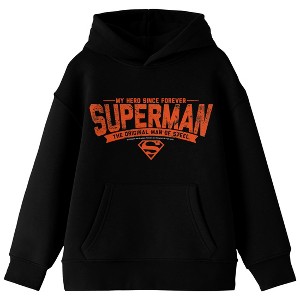 Superman My Hero Since Forever Long Sleeve Youth Black Hooded Sweatshirt - 1 of 3