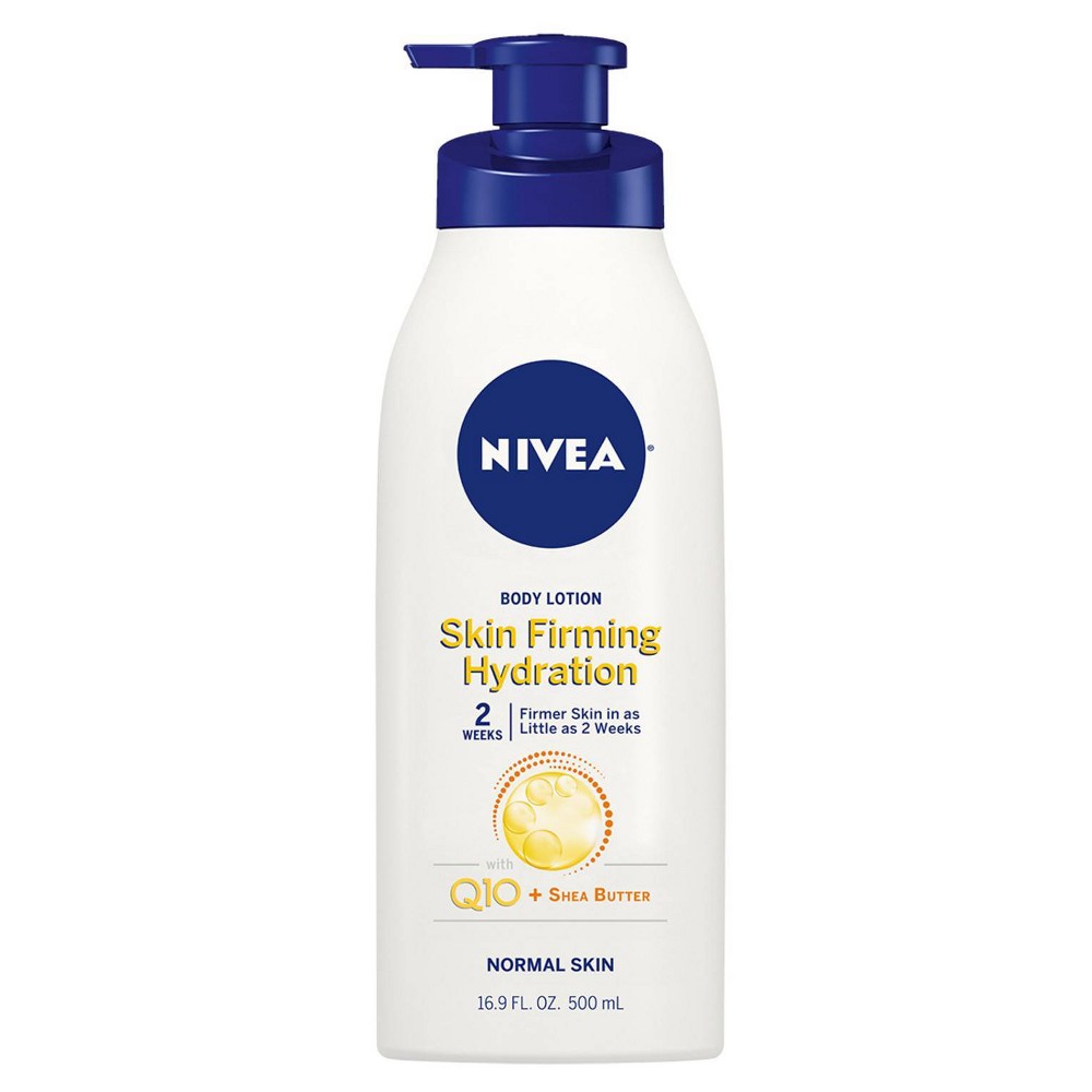 NIVEA Skin Firming Hydration Body Lotion - 16.9oz Firmer skin is within reach with the NIVEA Skin Firming Hydration Body Lotion with Q10 and Shea Butter. The formula in this body lotion delivers intense moisture while also firming the skin in as little as 2 weeks with regular use. The lightweight formula is also enriched with CoQ10 and Shea Butter. This NIVEA skin firming lotion is a great option for those looking for a daily body lotion. NIVEA is proud to be one of the leading companies in the field of skin care products, with more than 130 years of experience. Daily body lotion is a key part of a skincare routine. To use, pump lotion and smooth NIVEA Skin Firming Hydration Body Lotion over body, apply twice daily for best results. Firmer, softer skin is waiting!