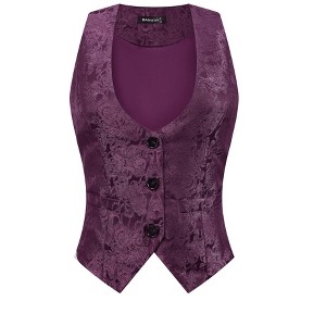 INSPIRE CHIC Women's Vintage Waistcoat Button Up Steampunk Jacquard Sleeveless Suit Vest - 1 of 4