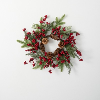 Artificial Pine And Berry Mini Accent Wreath Multicolor 19