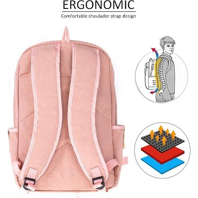 Acoinel 15.6 Inch Anti-Scratch Travel Daypack with Multi-Compartment, Comfortable Shoulder Straps,Pink — фото 6