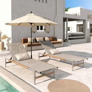 Outdoor Patio Aluminum Chaise Lounge, Aluminum Frame Chaise Lounge with Breathable Mesh Seat, Patio Chaise Lounge with Rope-Wrapped Rounded Legs-Koiai - 1 of 4