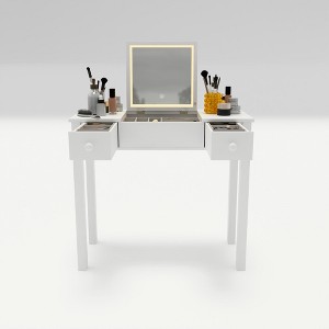 Gulches White Multifunctional Vanity/Office Desk - LED 3-Level Light, Flip-Top Mirror, 2 Drawers, 3 Organizers, Compact for Home - 1 of 4