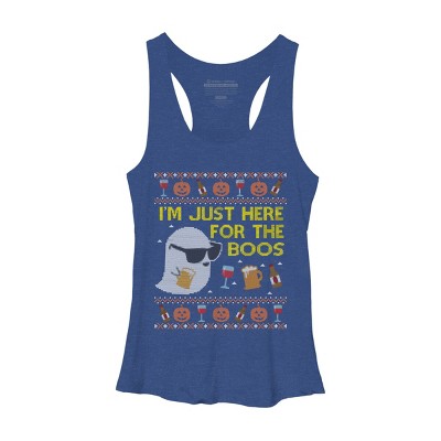 Women's Design By Humans Funny Here For The Boos Ugly Halloween Sweater By DragonTee Racerback Tank Top