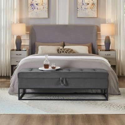 MAXZZZ 58.6" Bed Bench Metal Base with Storage Velvet