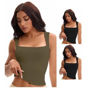 INSPIRE CHIC Women's 3 Pcs Square Neck Plain Back Sleeveless Tank Tops Basic Fitted Camisoles - 1 of 4
