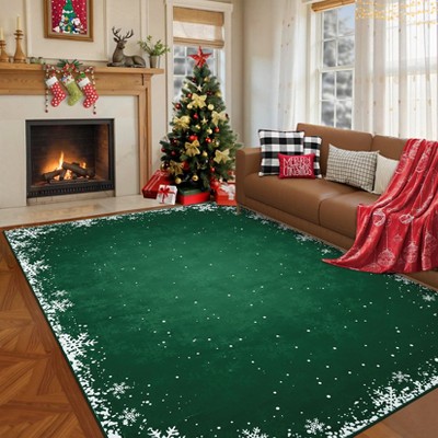 Christmas Snowflake Area Rug, Indoor Floor Carpet Washable with Non Slip Backing, Low Pile Stain Resistant Floor Mat for Living Room, Nursery