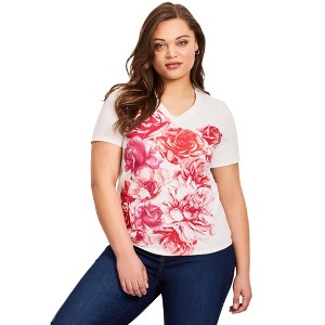 Avenue Women's Plus Size V-Neck Short Sleeve Graphic Tee - 1 of 4