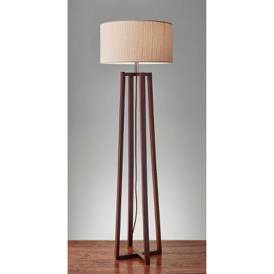 60" Walnut Finish Floor Lamp with Linen Shade
