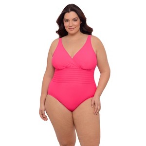 Aqua Green, Women's Surplice Trim Overlay One Piece - 1 of 3