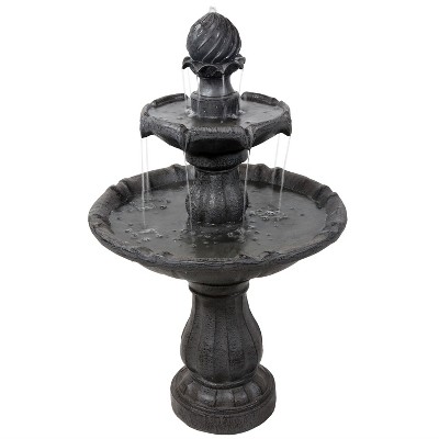 Sunnydaze Outdoor 2-Tier Solar Powered Water Fountain with Battery Backup and Submersible Pump - 35" - Black Earth Finish