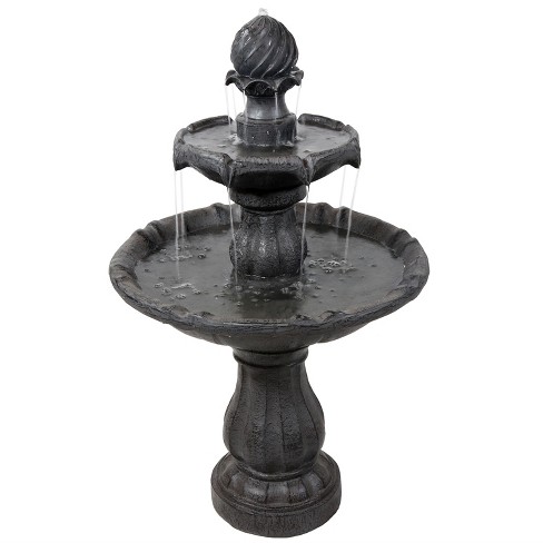 Sunnydaze Outdoor 2-Tier Solar Powered Water Fountain with Battery Backup and Submersible Pump - 35" - Black Earth Finish - image 1 of 4