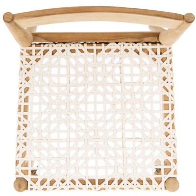 Set of 2 White Woven Leather and Teak Dining Chairs