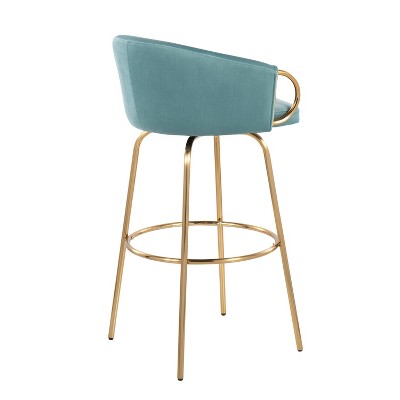 Claire Light Blue Velvet and Gold Metal Swivel Bar Stool