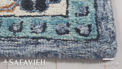 Ivory and Blue Hand-Tufted Wool Runner Rug