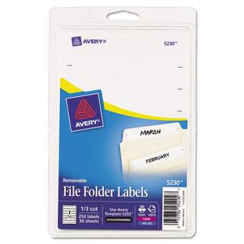 Avery Removable 1/3-Cut File Folder Labels Inkjet/Laser .66 x 3.44 White 252/PK 5230