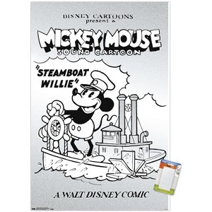 Trends International Disney Mickey Mouse - Black and White Steamboat Willie Unframed Wall Poster Prints - 1 of 4