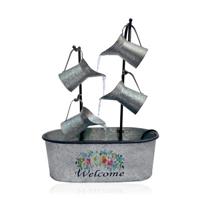 33.3" Metal Galvanized Water Jug Garden Fountain Gray - Backyard Expressions