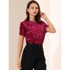 INSPIRE CHIC Women's Velvet Crew Neck Short Sleeve Casual Blouse - 2 of 4