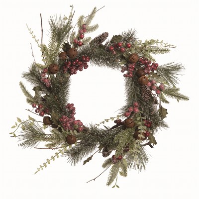 Transpac Artificial Multicolor Christmas Fir and Berry Wreath with Bells