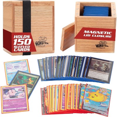 Monster Wooden Double Deck Box - Holds 150 Sleeved Cards- Compatible w Pokemon, Yugioh, Magic the Gathering & All Trading TCG Game, Gift