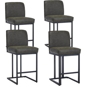 24" Counter Height Bar Stools, Modern PU Leather Barstools with Back and Metal Legs for Kitchen Island, Upholstered Bar Chairs, Dark Grey - 1 of 4