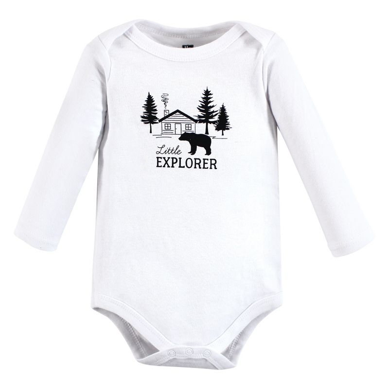Hudson Baby Infant Boy Cotton Long-Sleeve Bodysuits, Baby Bear Gray Black 3-Pack, 6 of 7