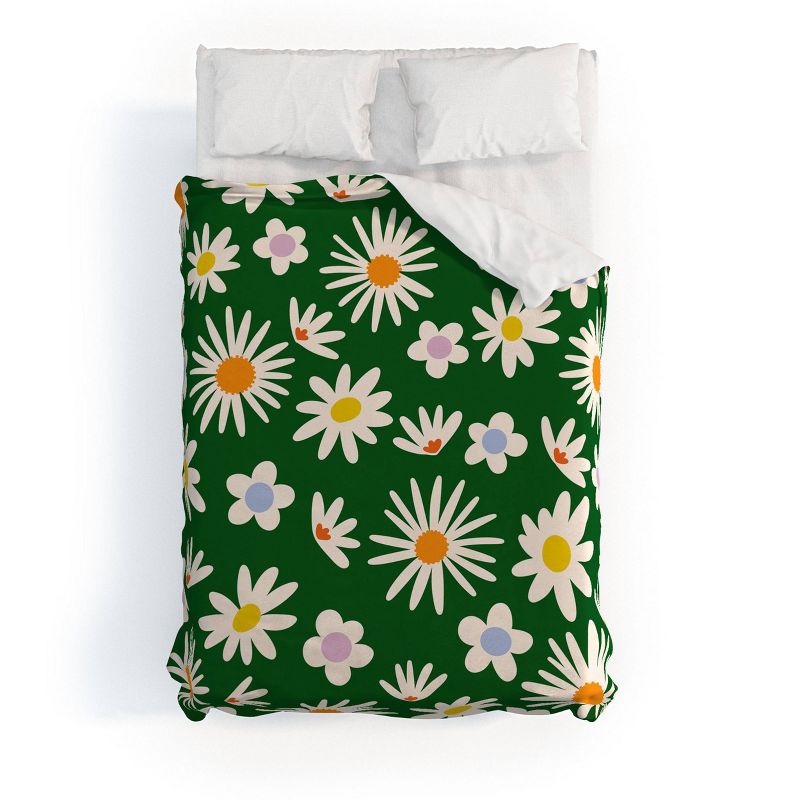 Deny Designs Lane and Lucia Rainbow Vintage Daisies Duvet Cover Green, 1 of 5