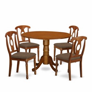 Kitchen Dining Set 5 Piece - Round Table & Chairs - Small Space Dinette Set - Saddle Brown Finish - 1 of 4