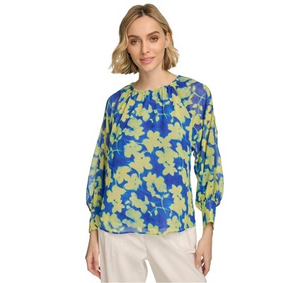 Calvin Klein Womens Floral Cold Shoulder Blouse