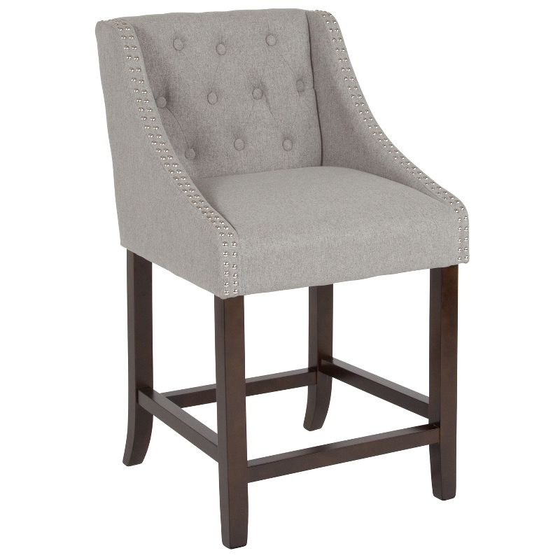 Flash Furniture Carmel Series 24" High Transitional Tufted Walnut Counter Height Stool with Accent Nail Trim, 1 of 12