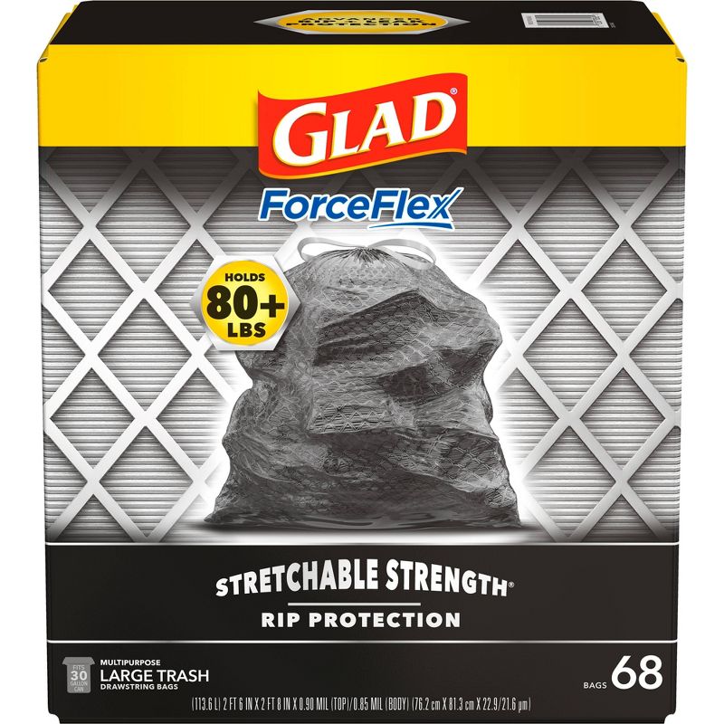 Glad ForceFlex + Large Drawstring Black Trash Bags - 30 Gallon - 68ct, 3 of 10
