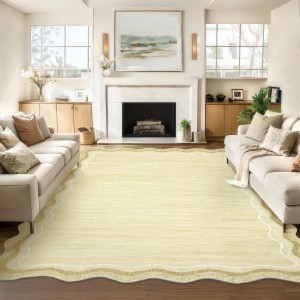 Washable Scalloped Area Rug, Ultra-Soft Faux Wool Large Non-Slip Stain Resistant Carpet for Living Room Bedroom - 1 of 4