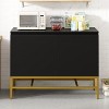 KTMBDW Cabinet with 2 Doors and 1 Shelf, Openwork Carved Storage Cabinet with Golden Metal Legs, Wood Frame for Living Room or Entryway, Black - 2 of 4