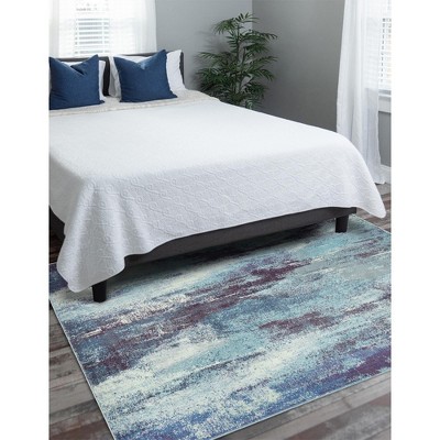 Blue Abstract Synthetic Stain-Resistant 6x9 Area Rug