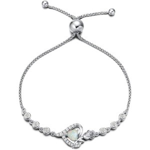 Sterling Silver Birthstone Tennis Bracelet for Women, Rose Heart Gemstone Jewelry, Anniversary Birthday Gift for Mom Wife - 1 of 4