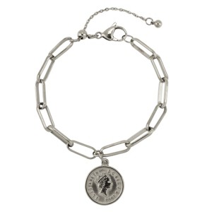 Slate by Rebl Paperclip Coin Dangle Charm Chain Bracelet  Stainless Steel - 1 of 2